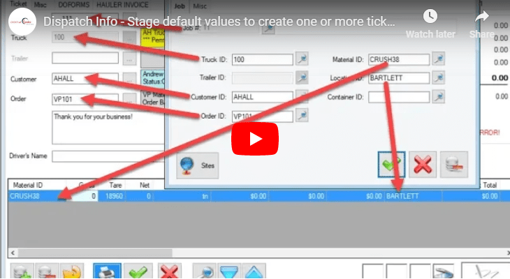 Dispatch Info - Stage default values to create one or more tickets