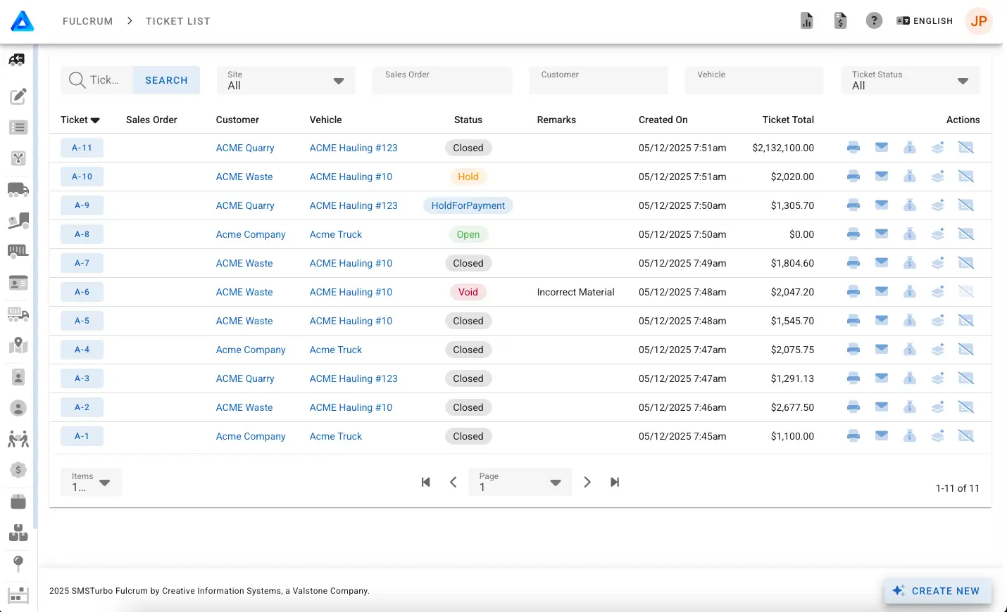 Truck Scale Ticketing within SMSTurbo Fulcrum